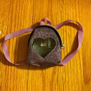 American girl doll purple glitter backpack with clear heart and two extras